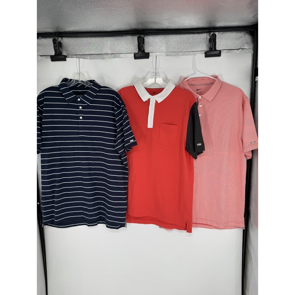 Lof Of 3‎ Nike Dri Fit Polo Shirt Large Golf Short Sleeve Performance Striped